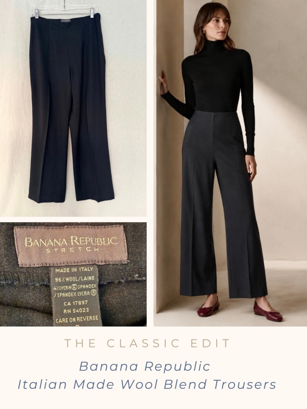 Banana Republic | Wool Trousers | Dark Gray | Wide Straight Leg Ankle